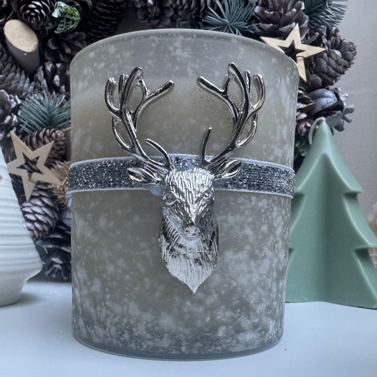Glass Silver Stag Soy Wax Scented Candle Christmas Decoration Home Angel Fragrance Decor - Designs by Inaya
