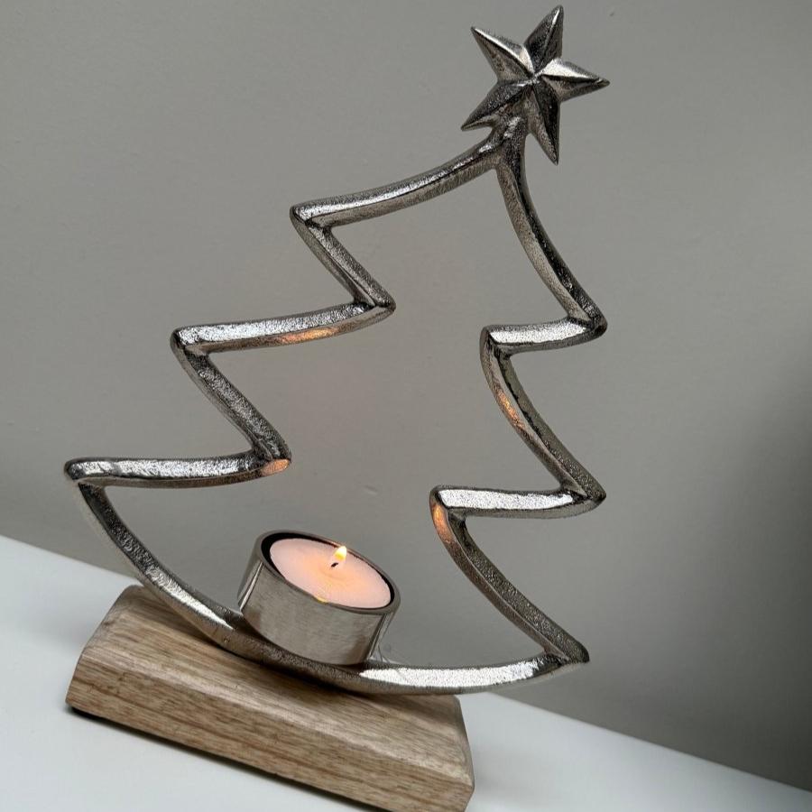 Silver Tree Tealight Holder 22.5cm - Designs by Inaya