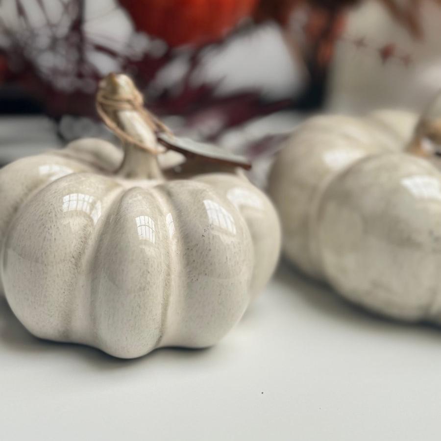 Small Ceramic Pumpkin Ornament with Beautiful Reactive Glaze, With Wooden Tag - Designs by Inaya