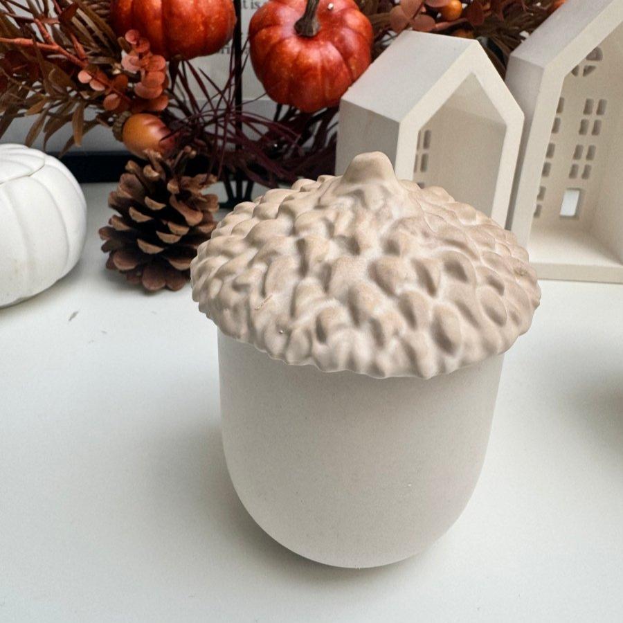 Stone Acorn Jar with Lid Autumn Decor Collection - Designs by Inaya