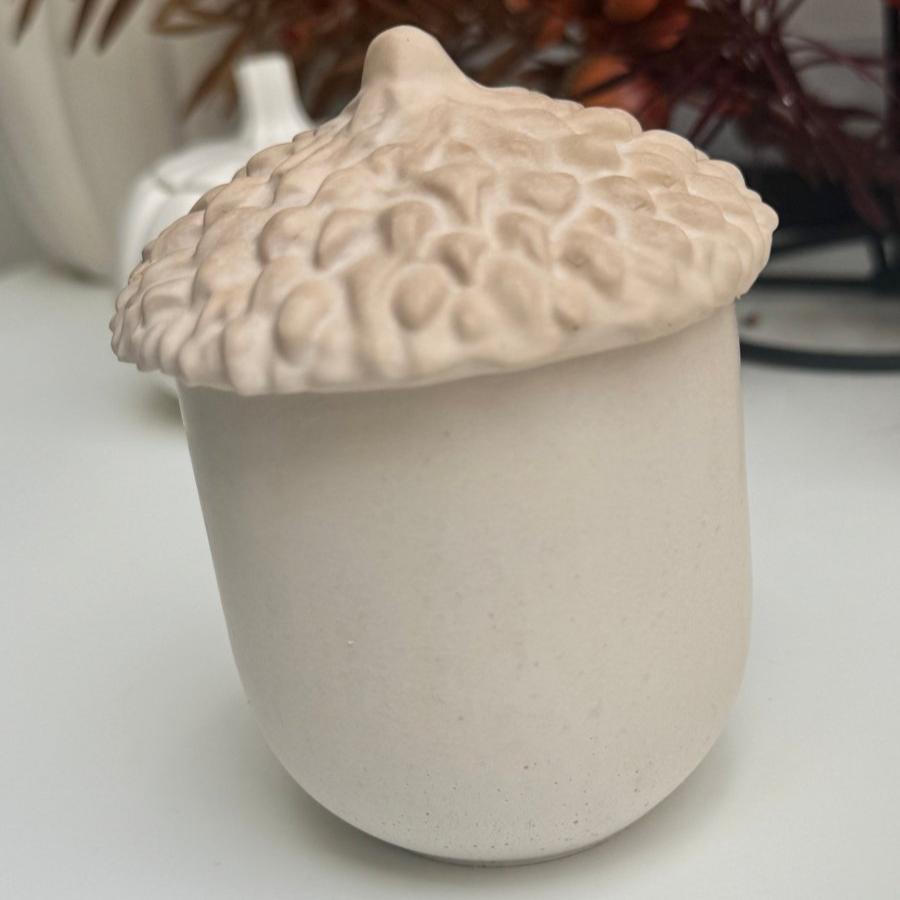 Stone Acorn Jar with Lid Autumn Decor Collection - Designs by Inaya