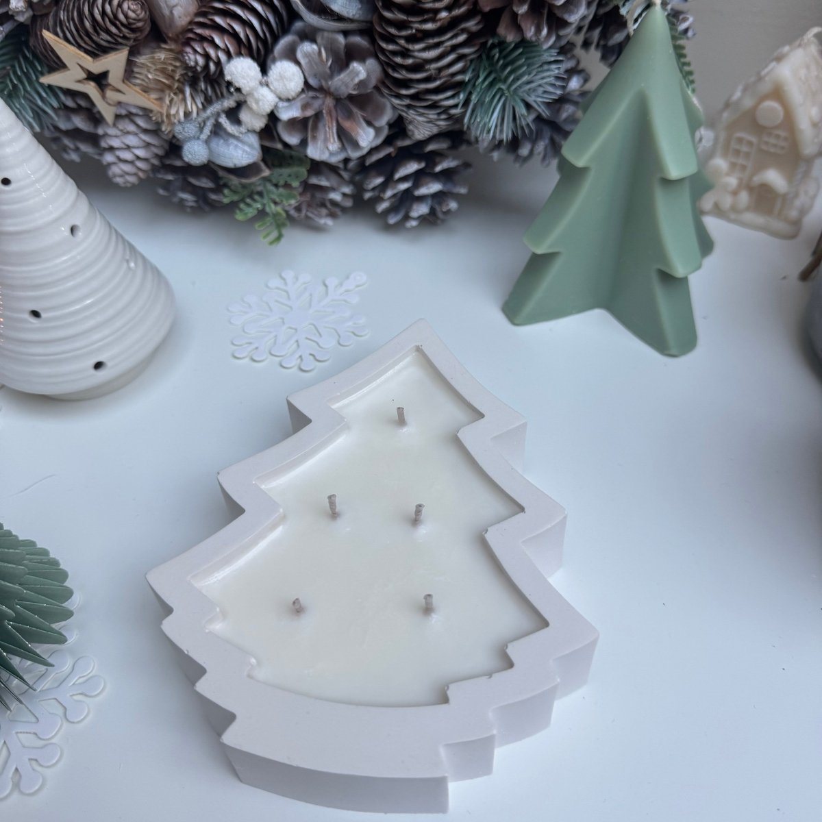 Stone Christmas Tree Scented Container Candle Festive Fragrance & Decoration - Designs by Inaya