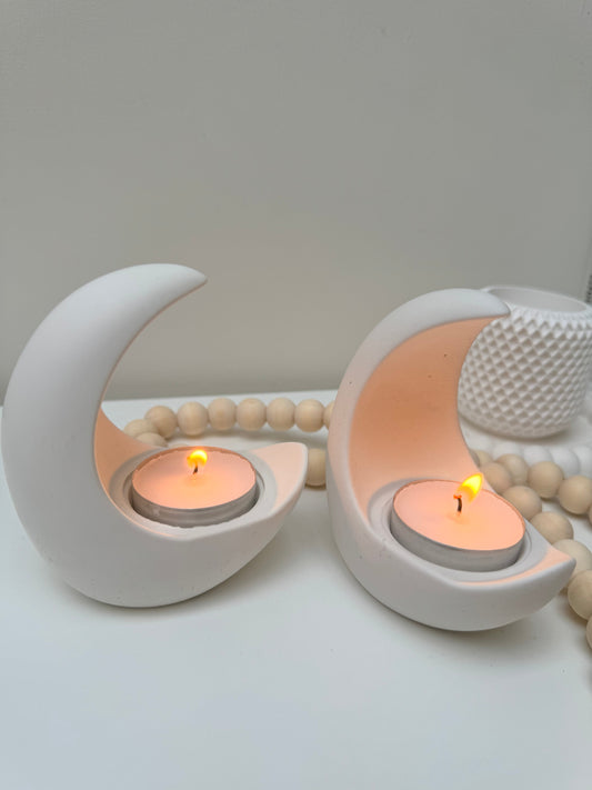 Stone Moon shaped Tea light holder in white - Designs by Inaya