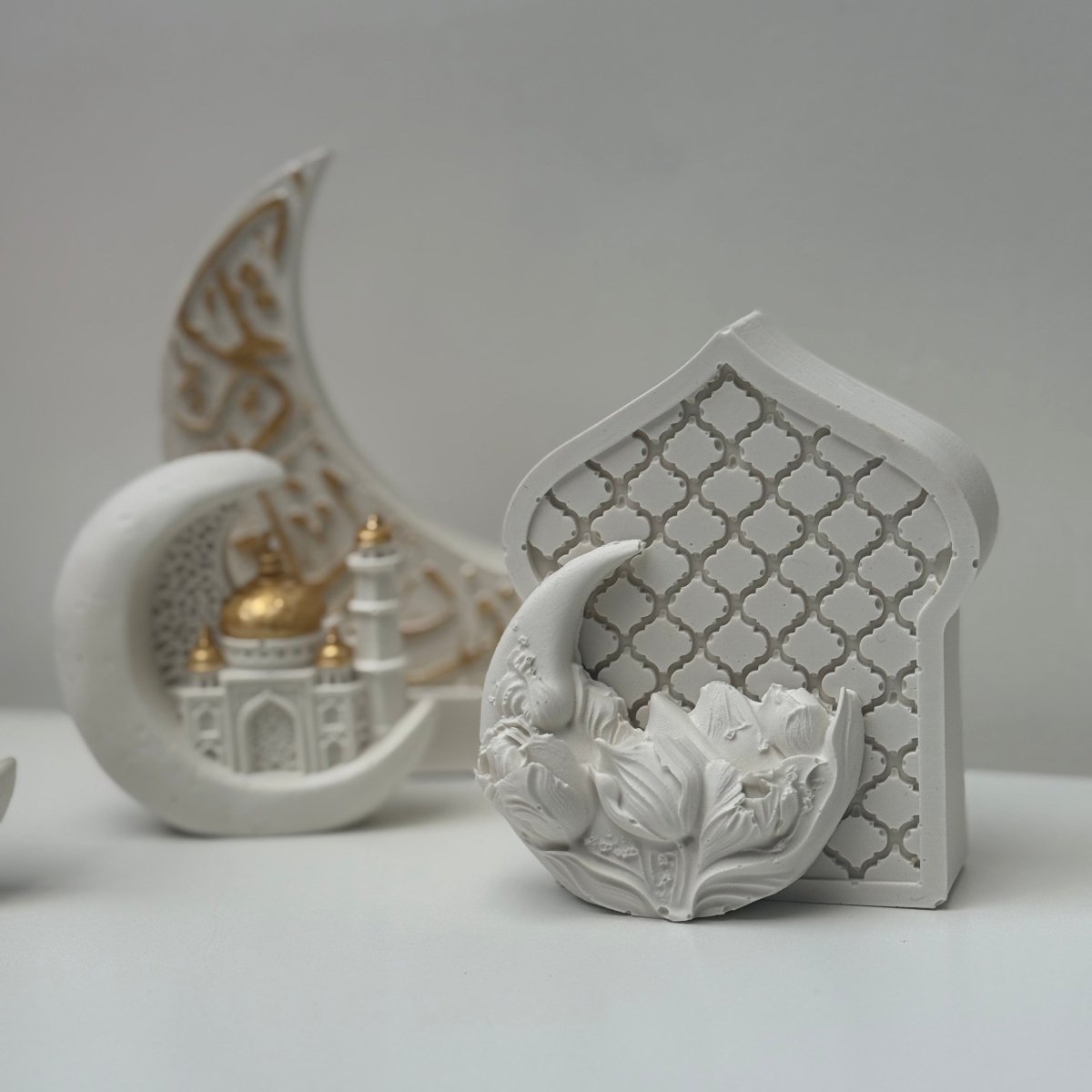 Decorative Ramadan and eid decor with intricate designs on a white background
