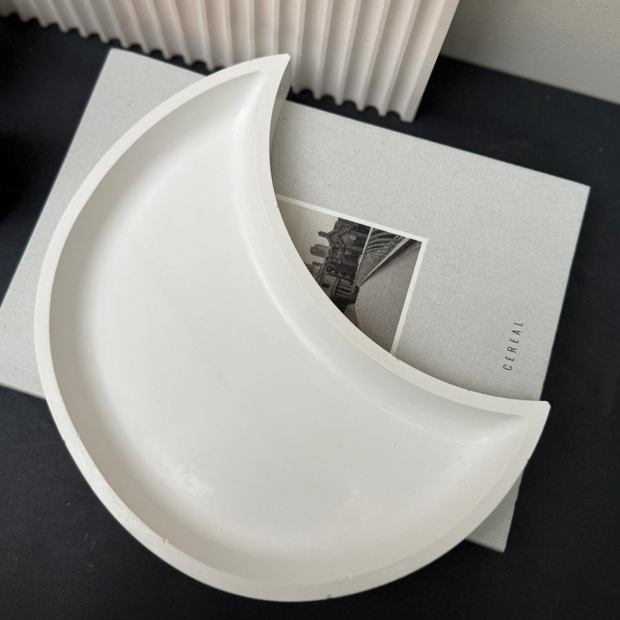 White Handcrafted Ceramic Moon Tray - Designs by Inaya