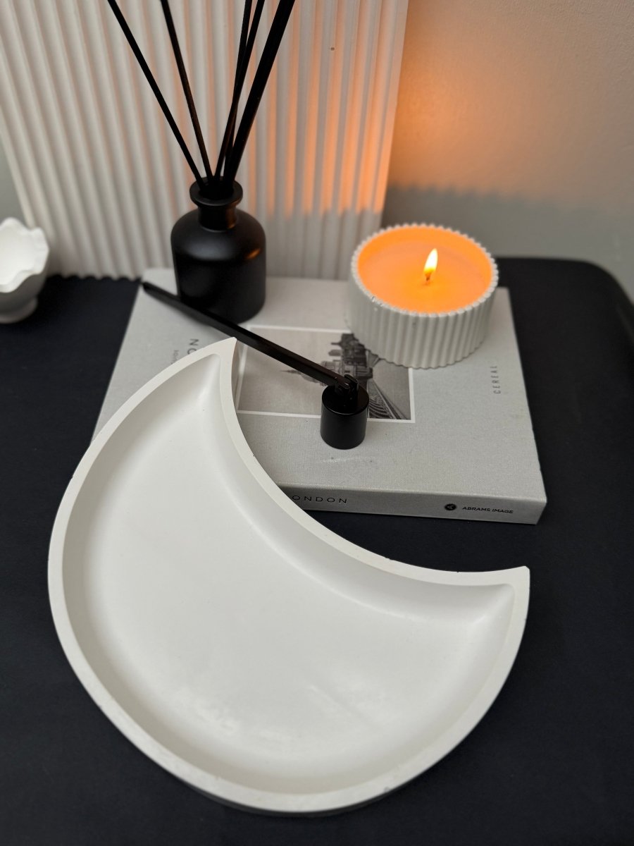 White Handcrafted Ceramic Moon Tray - Designs by Inaya