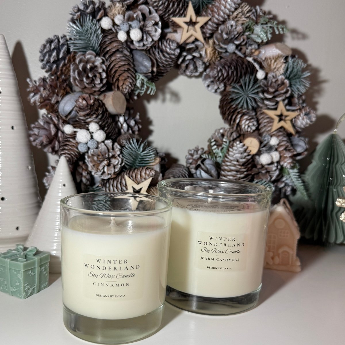 Winter Wonderland Scented Soy Wax Candle Festive Home fragrance - Designs by Inaya