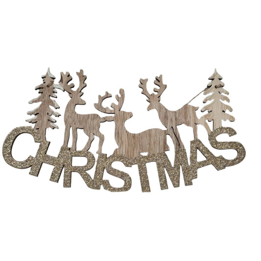 Wooden Christmas Deer Hanging Sign - Festive Home Decor - Designs by Inaya