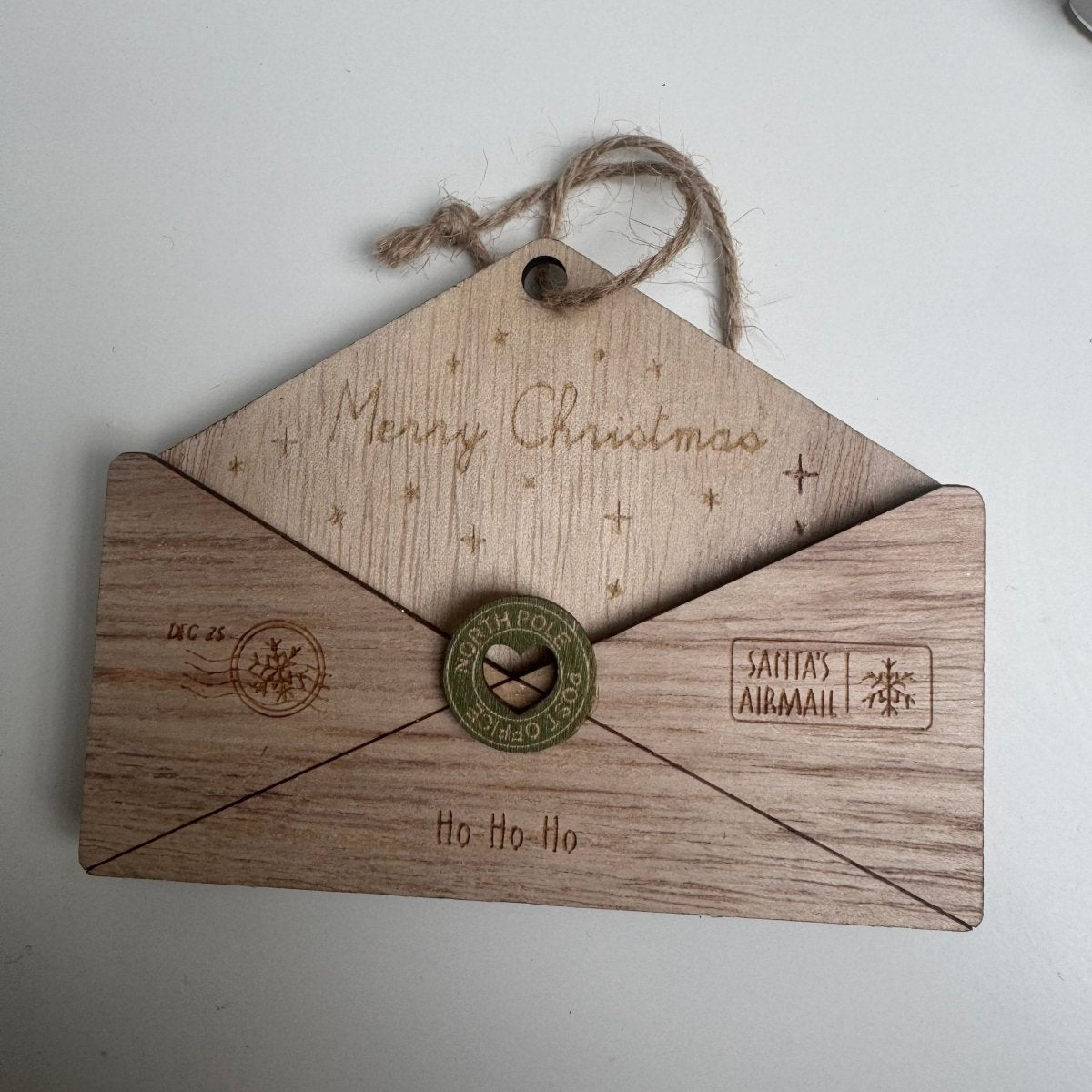 Wooden Christmas Santa message Envelope Festive hanging decoration - Designs by Inaya