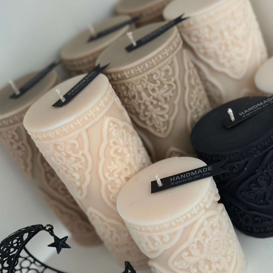 Noor Luxury Pillar Candles - cream - beige - black - Designs by Inaya